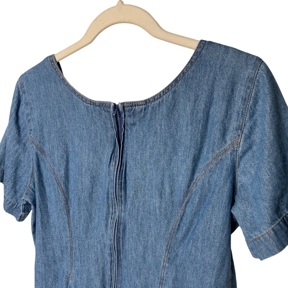 VTG Tower Hill Denim Short Sleeve Scoop Neck Pleated One Piece Romper Size 10 - Picture 9 of 11